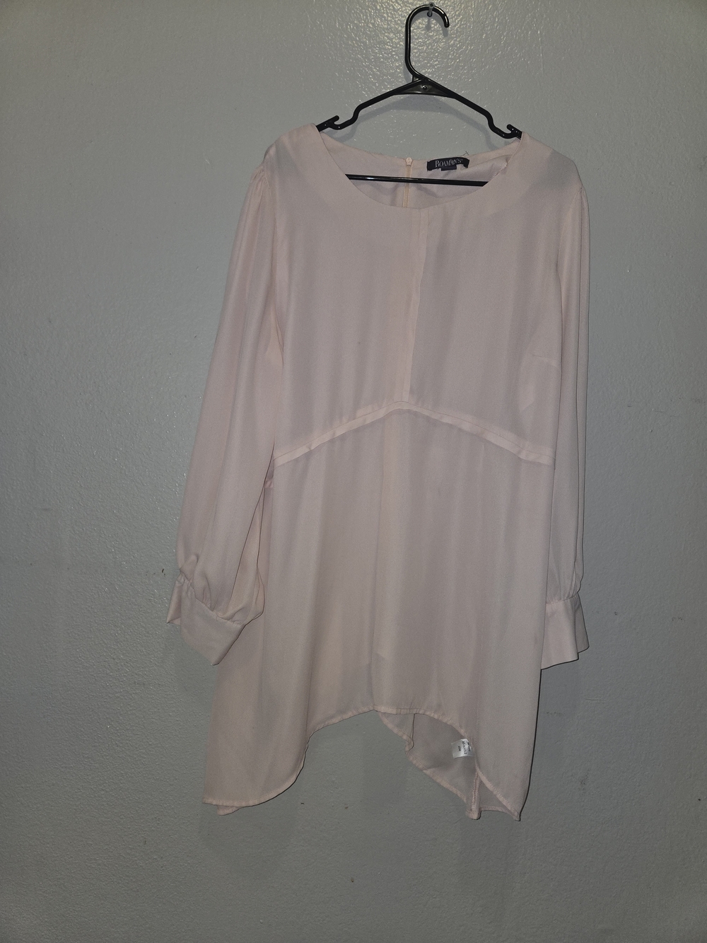 Roaman's 20W Tunic Blouse Pink Long Sleeve Asymmetrical Hem Plus Size Top Shirt